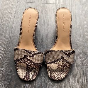 Faux snakeskin open toe sandals
